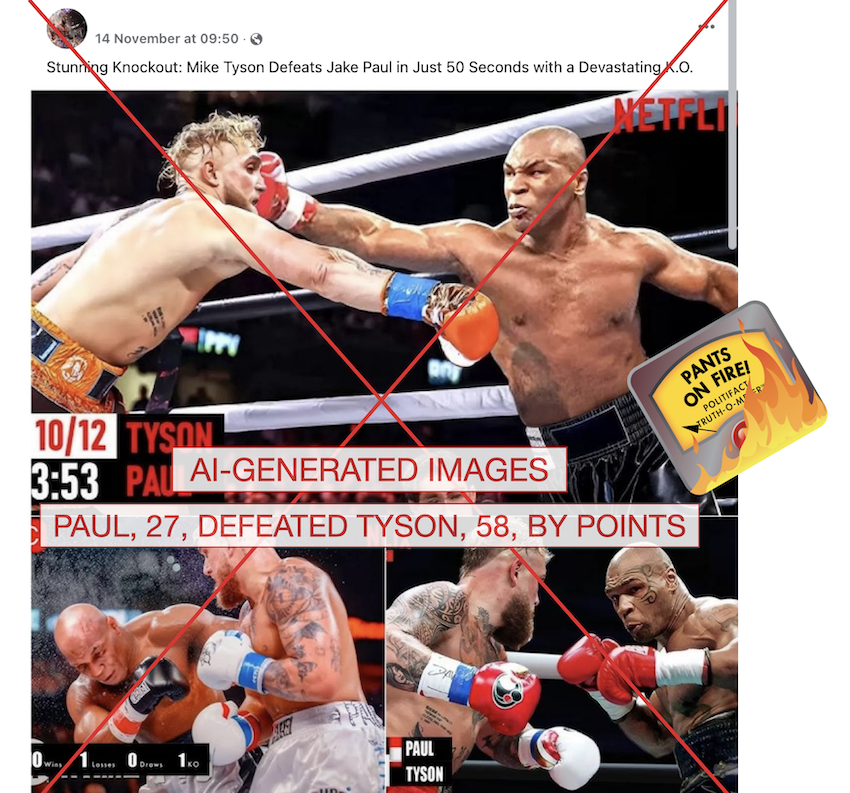 Mike Tyson - Jake Paul knockout pants on fire graphic