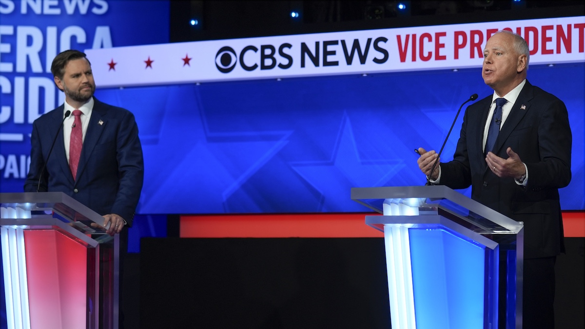 Tim Walz makes a point, JD Vance watches vice presidential debate in New York, 10-1-2024