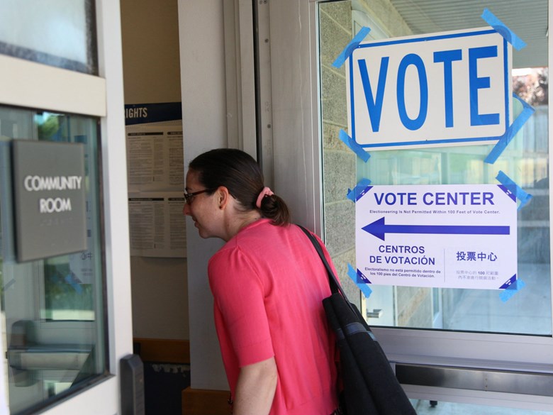 Voter at CA polling place