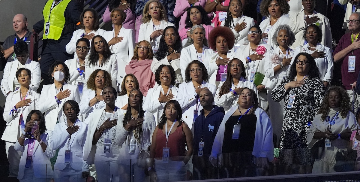 White-clad attendees at the DNC in Chicago, 8-22-2024