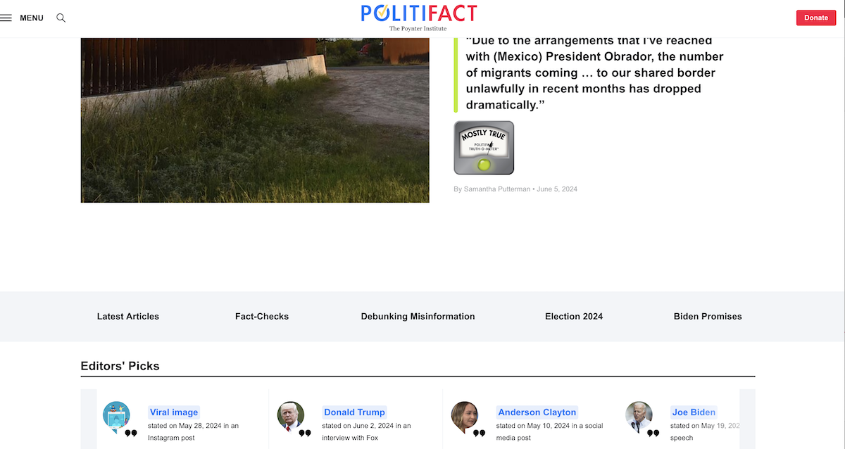 Politifact revised website, 6-6-2024
