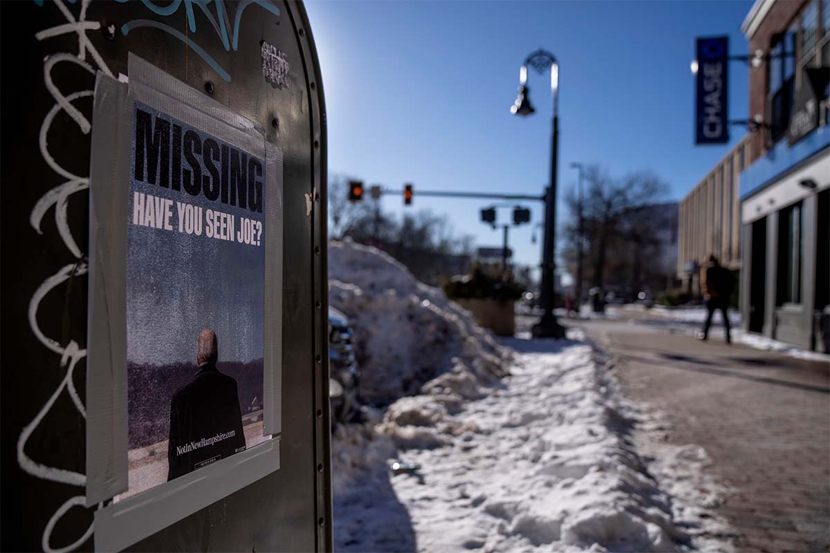 Where's Joe Biden sign, Manchester, N.H., 1-22-2024