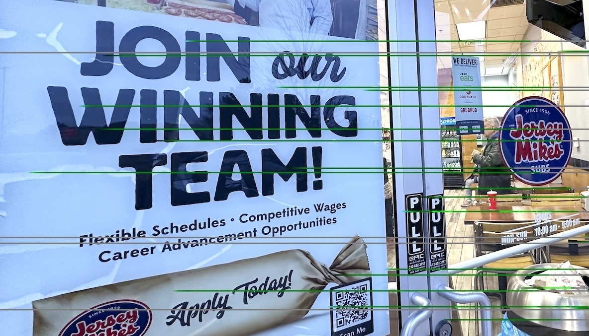 Help wanted sign at Jersey Mike's