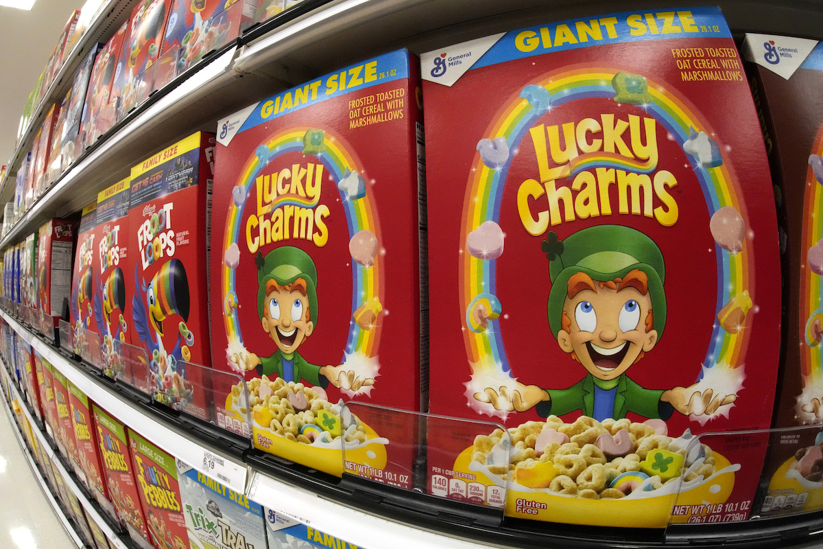 Lucky Charms boxes on shelves in Pittsburgh, 11-16-2022