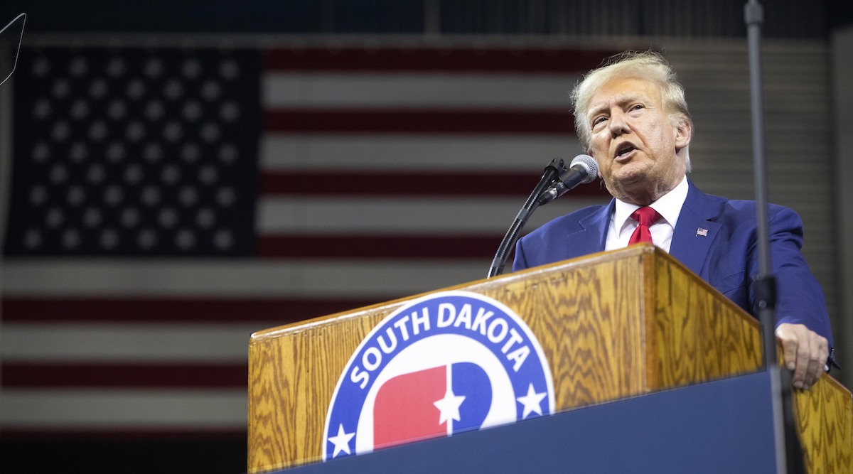 Former President Donald Trump speaks at the South Dakota Republican Party Monumental Leaders rally, Sept. 8, 2023, in Rapid City, S.D. (AP)