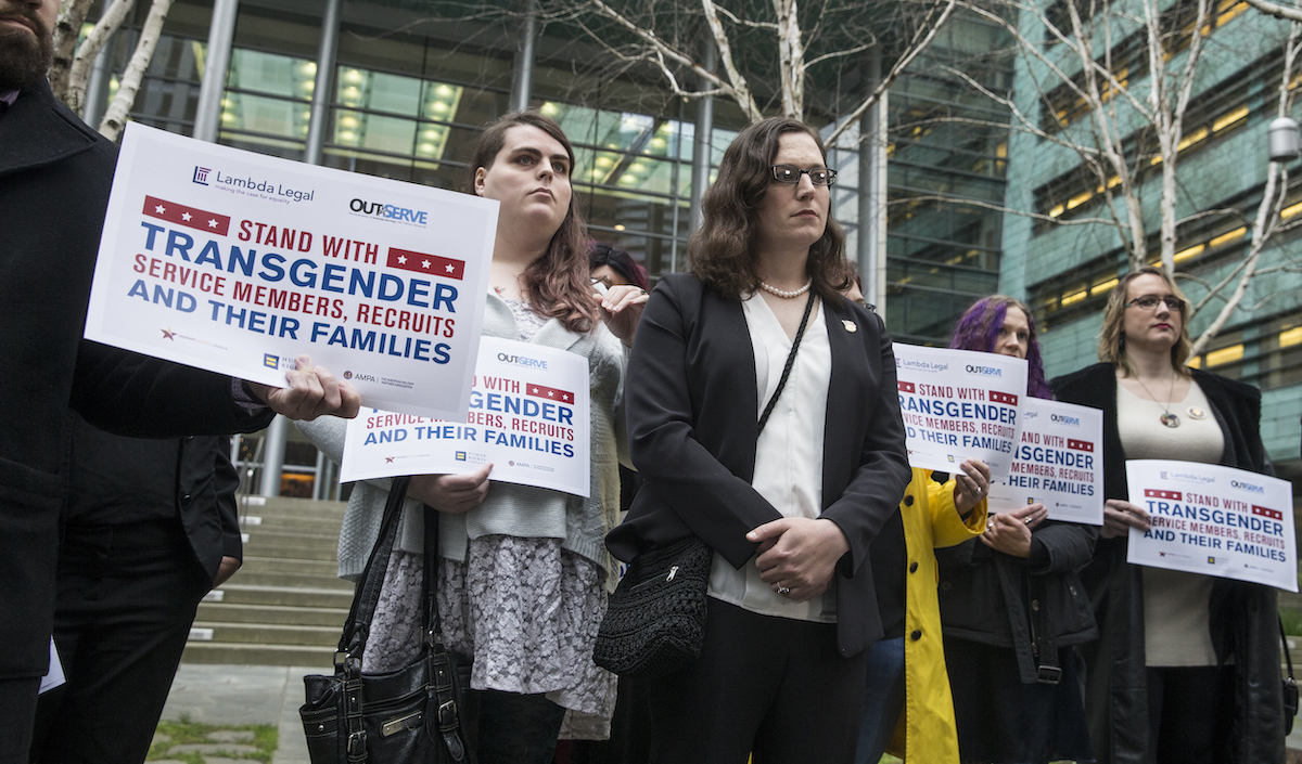 Trans military ban Trump, press conference outside Washington court house 2018