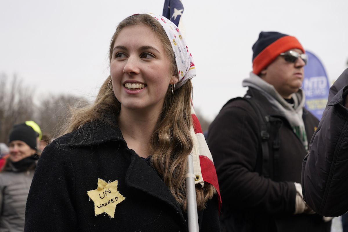 Un vaxxed Star of David at Defeat the Mandates rally Jan. 23, 2022