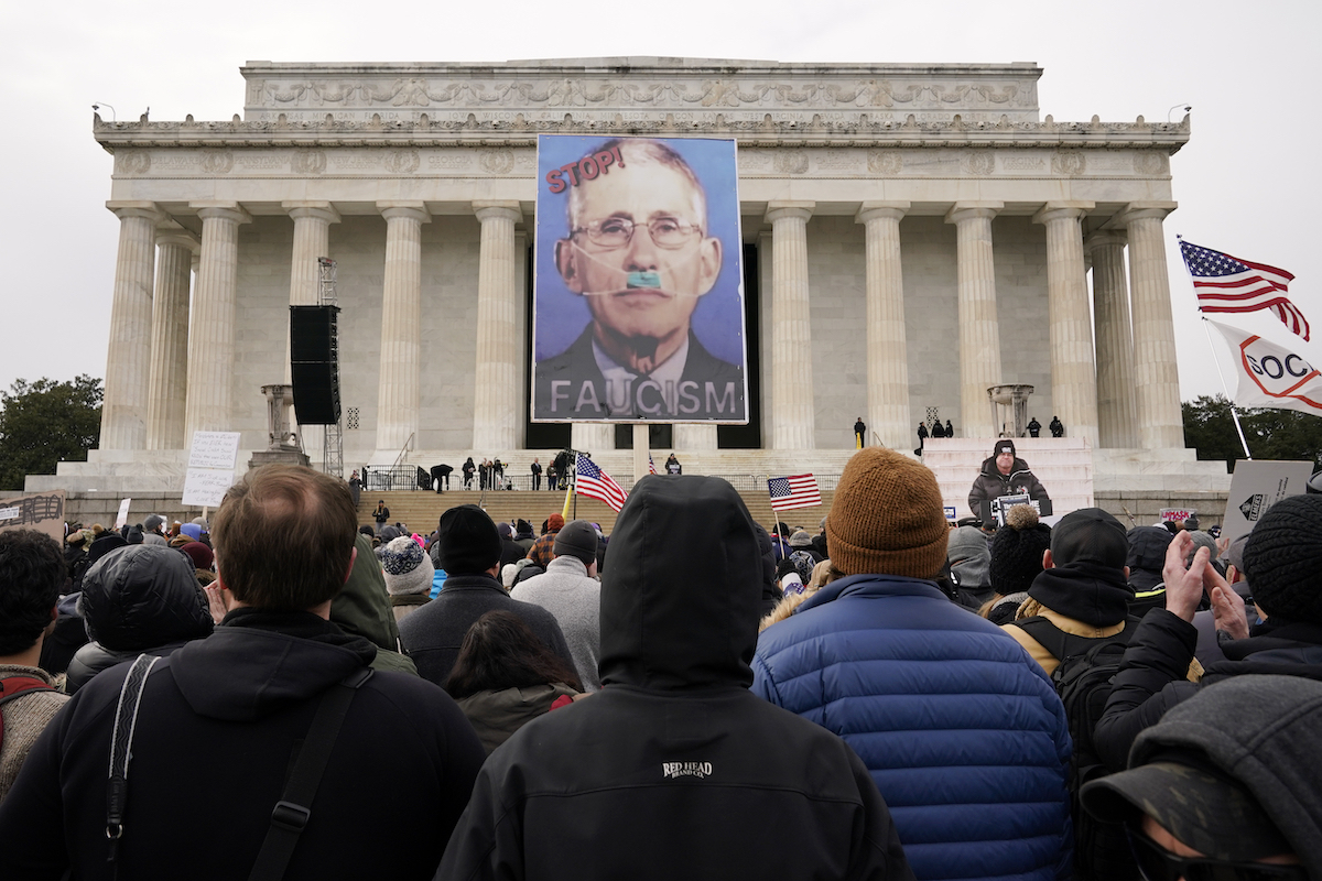 Fauci Nazi sign at Defeat the Mandates rally