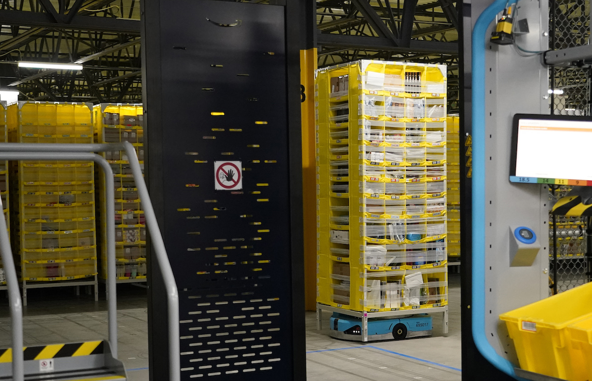 Amazon packages in a warehouse