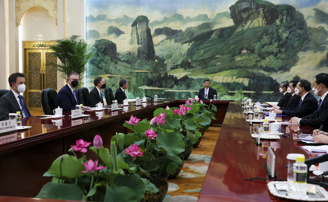 Antony Blinken in China with Xi and flowers 6-19-23