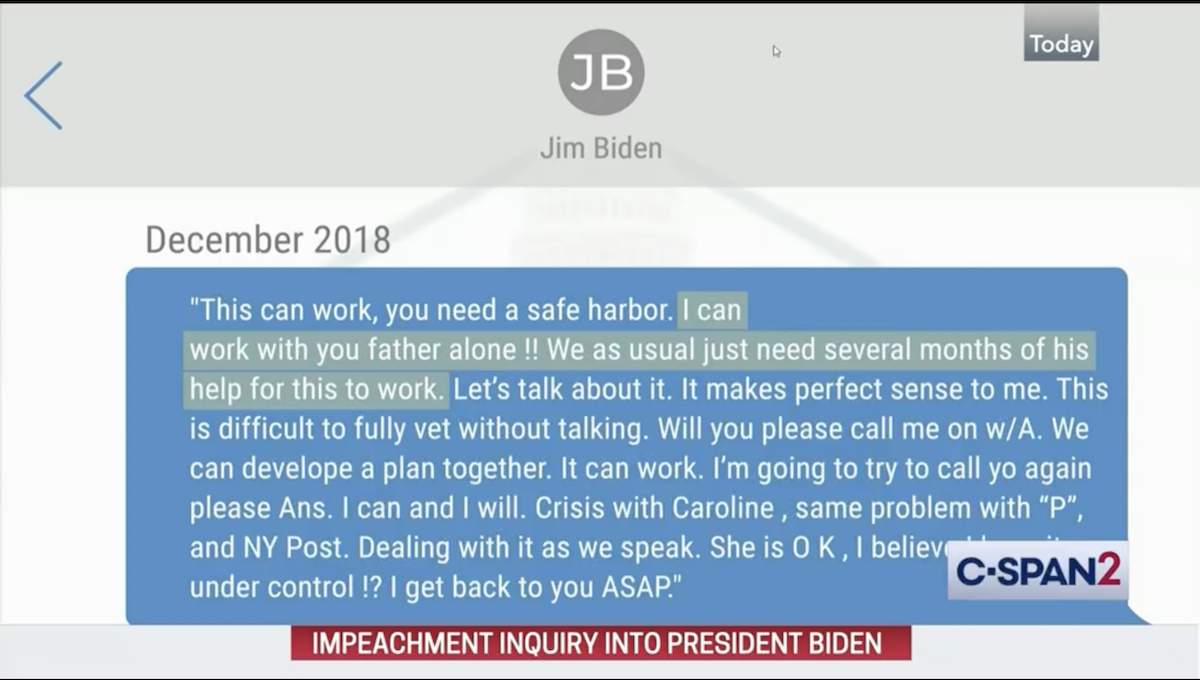 Rep. Byron Donalds' display of James Biden message Sept. 28 impeachment inquiry hearing