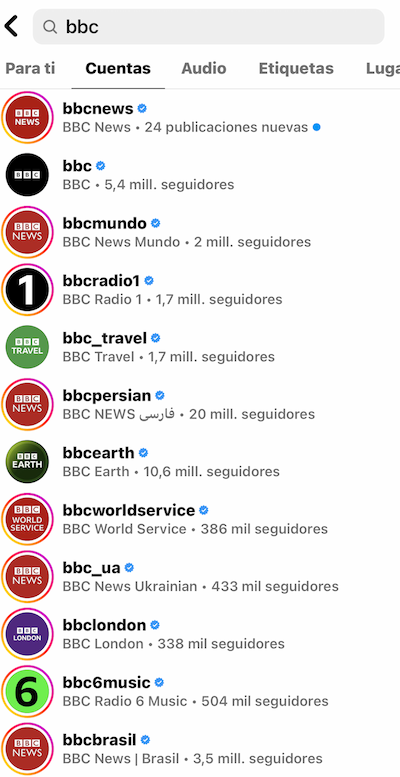 Captura de pantalla cuentas BBC