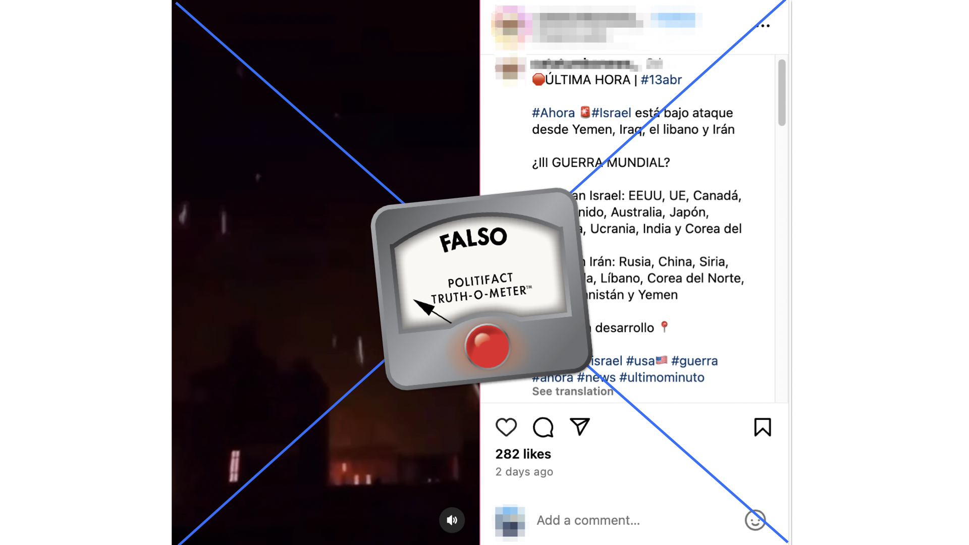 Spanish: Gráfico de falsa imagen de ataque a Israel 04/19/2024