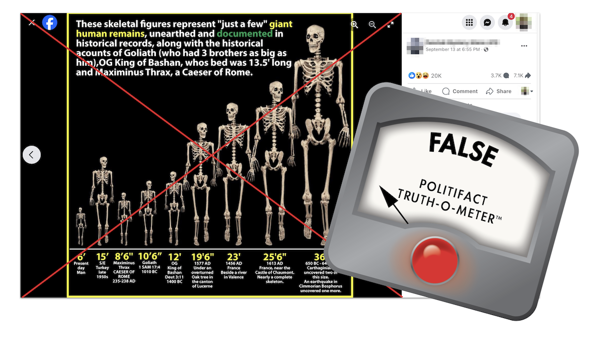 False graphic for post about giant skeletons being unearthed Sept. 2023