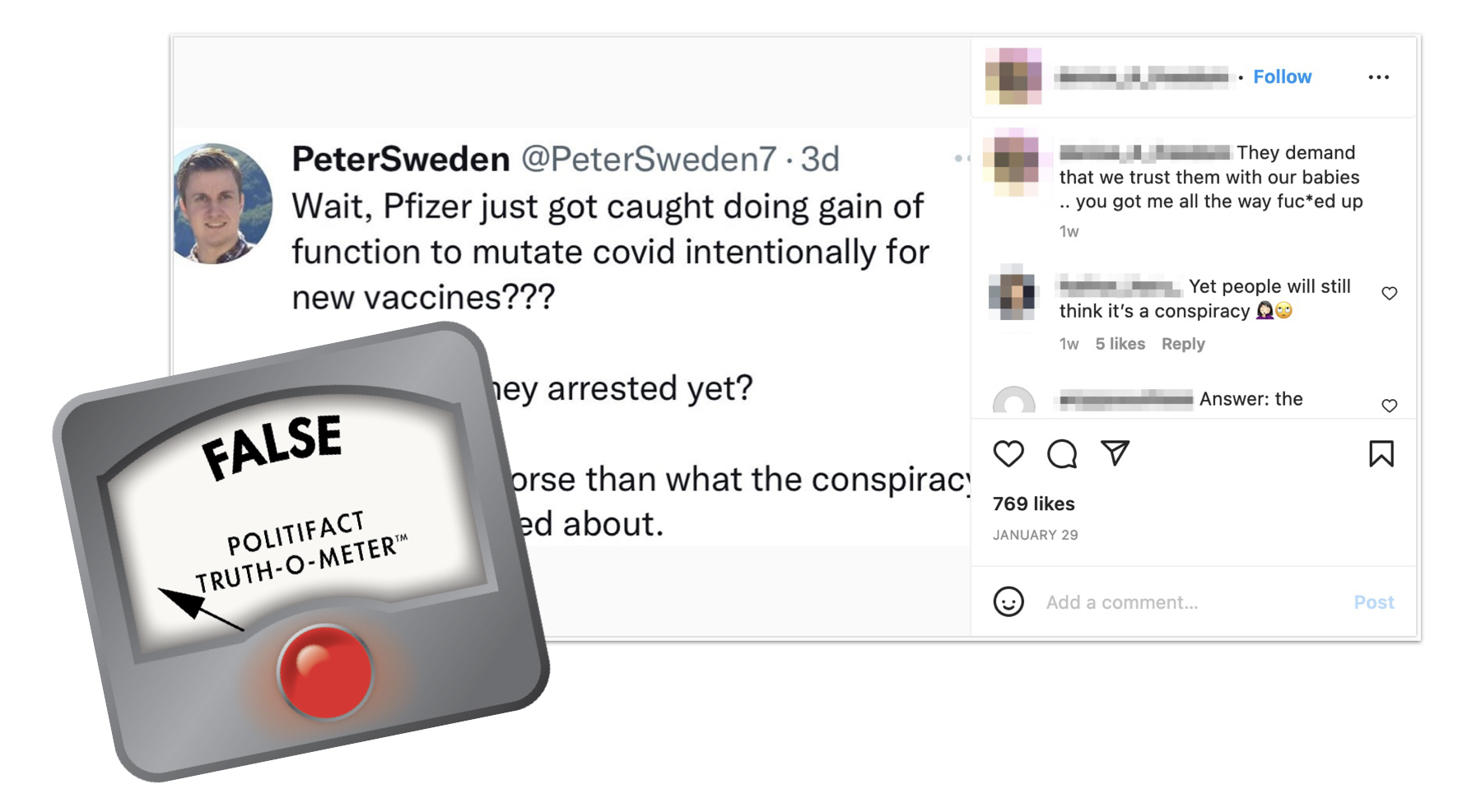 False graphic for post claiming Pfizer admitted to GOF research