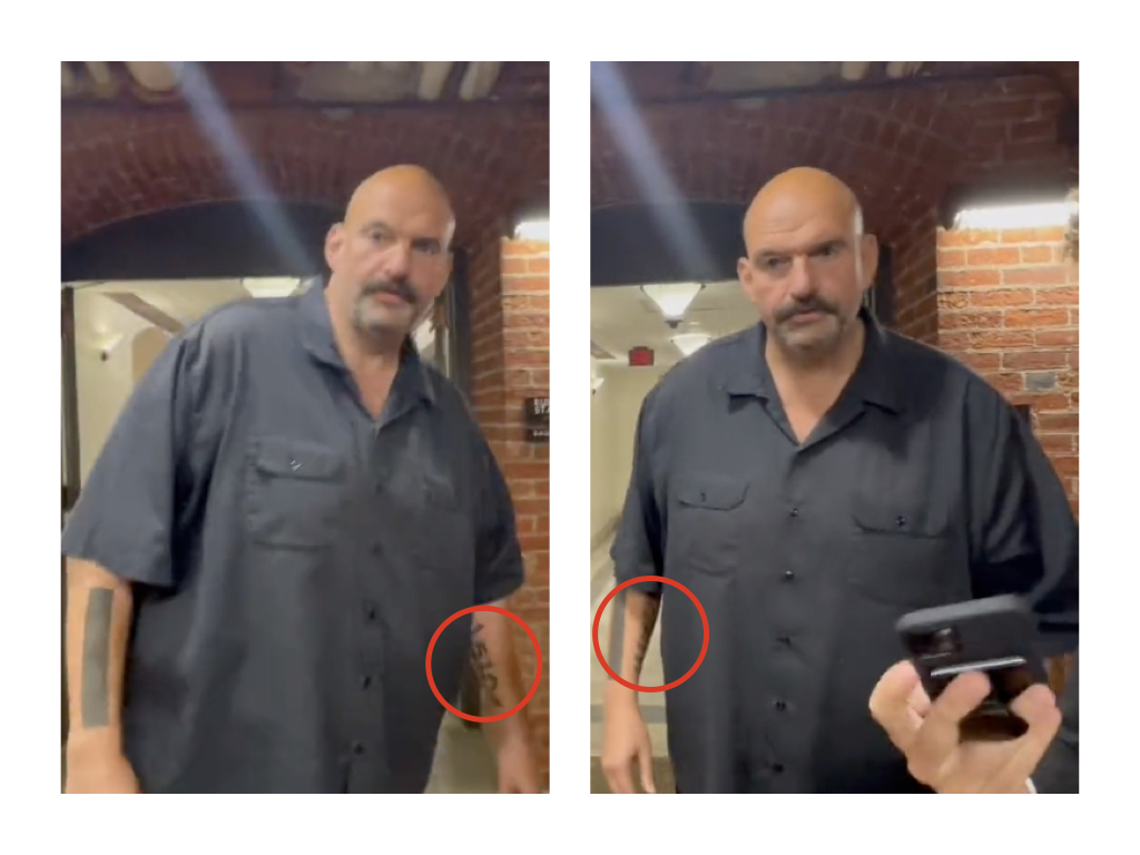 Sen. John Fetterman tattoos visible in video,  9-12-2023
