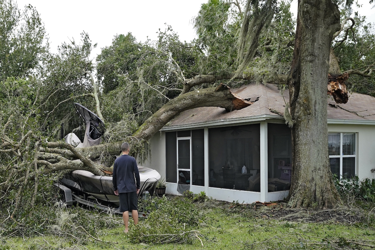 Florida resident surveys hurricane damage