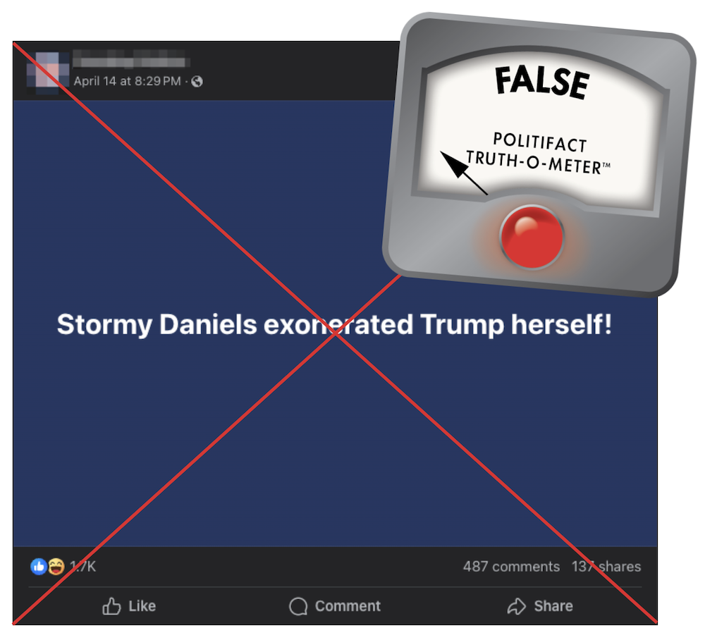 Graphic Stormy Daniels exonerated Trump claim for story, 4-16-2024