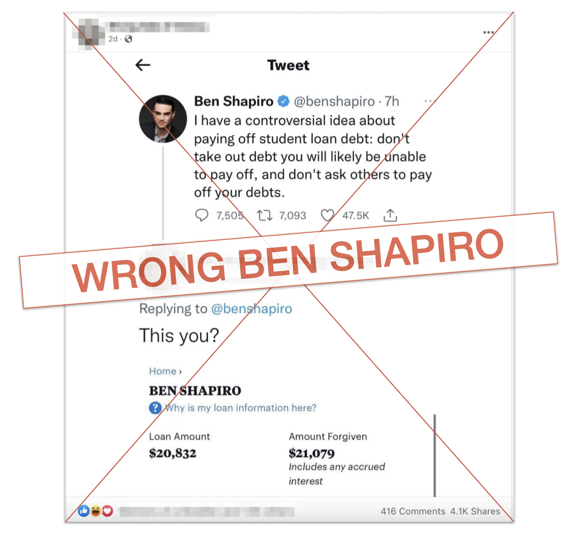 Graphic about false Ben Shapiro PPP loans claim