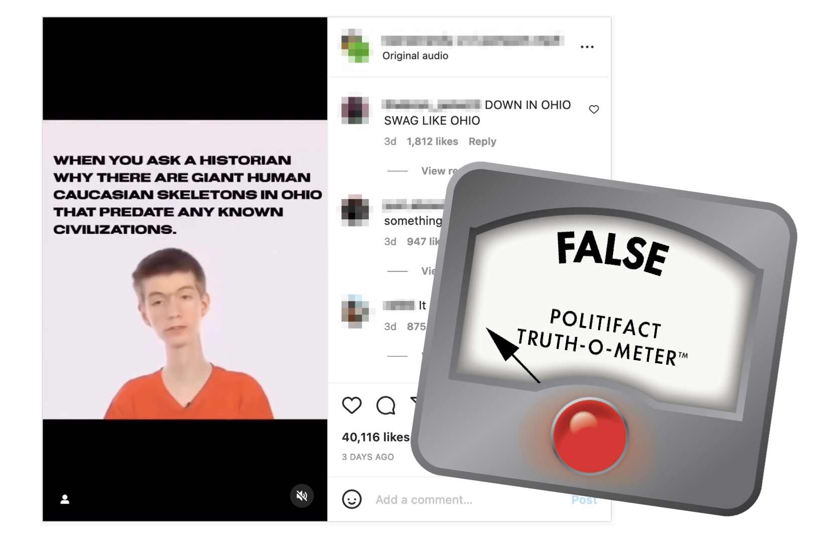 Graphic for false post about giant skeletons in Ohio