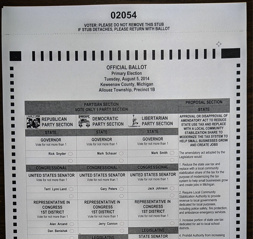 A sample ballot from Michigan in 2014
