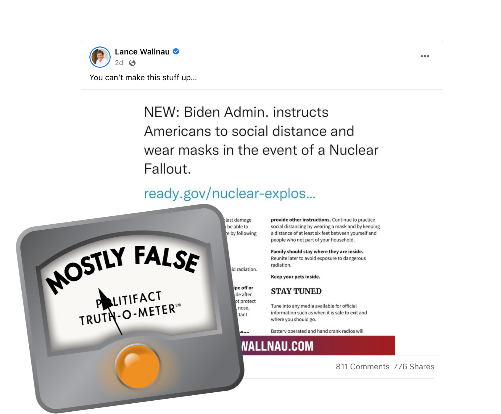 Screenshot of post that says guidelines say wear masks during nuclear fallout