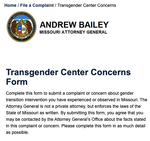 Missouri Transgender Center Concerns Form