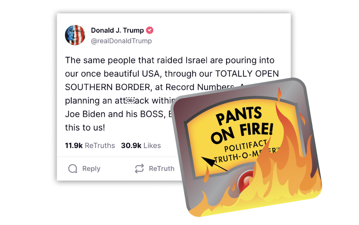 Graphic of Trump's TS post about Hamas at border