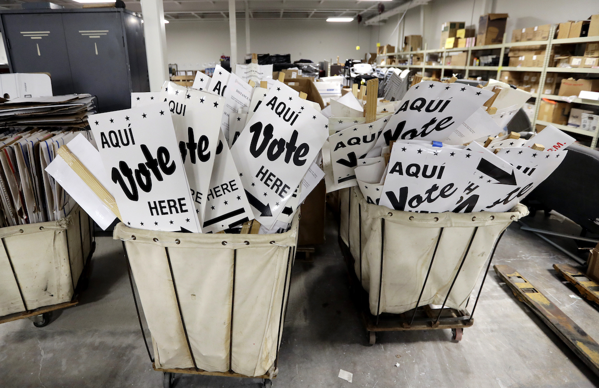 Voting signs in Bexar County offices San Antonio Feb. 13, 2018