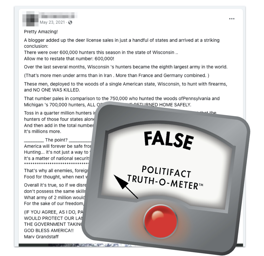 Wisconsin deer hunters largest army Facebook post graphic