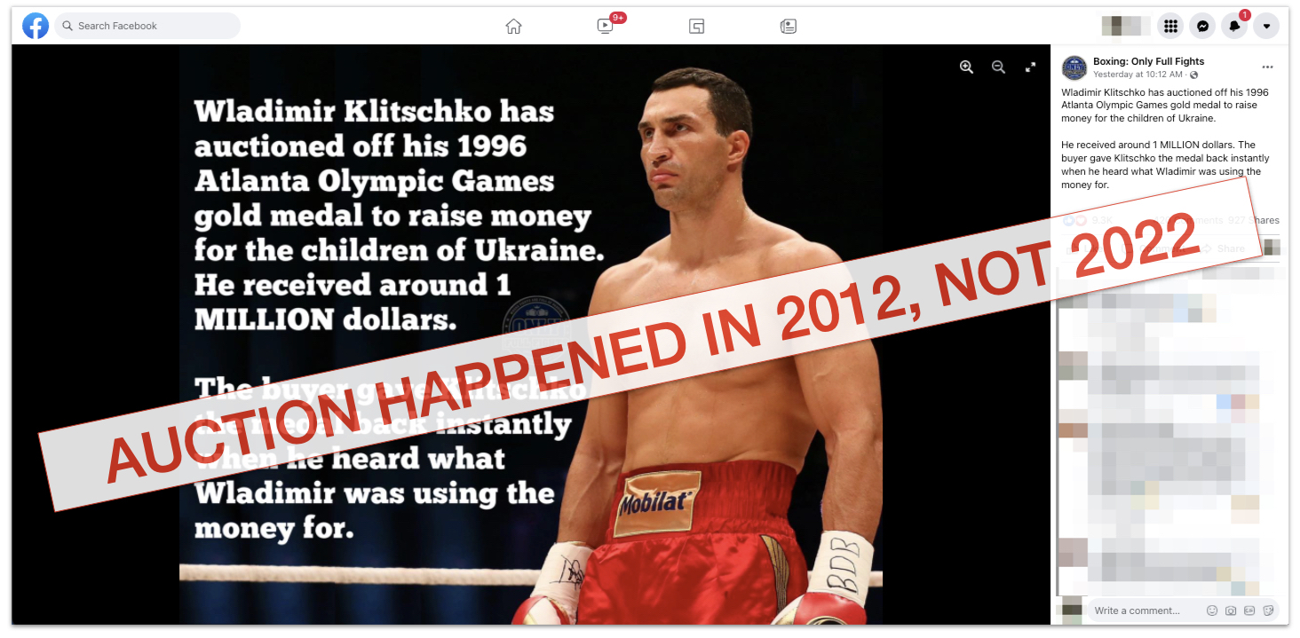 Klitschko auction FB post marked