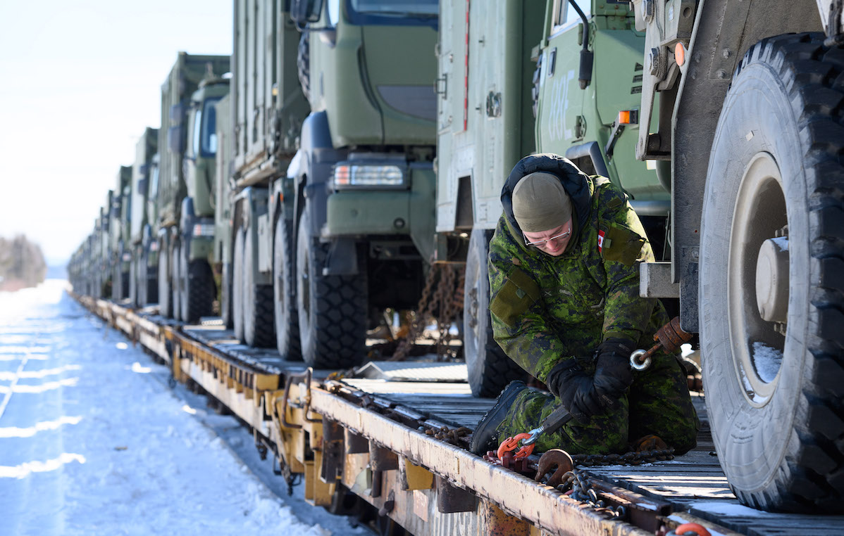 Canada military equipment loaded onto train in May 2023