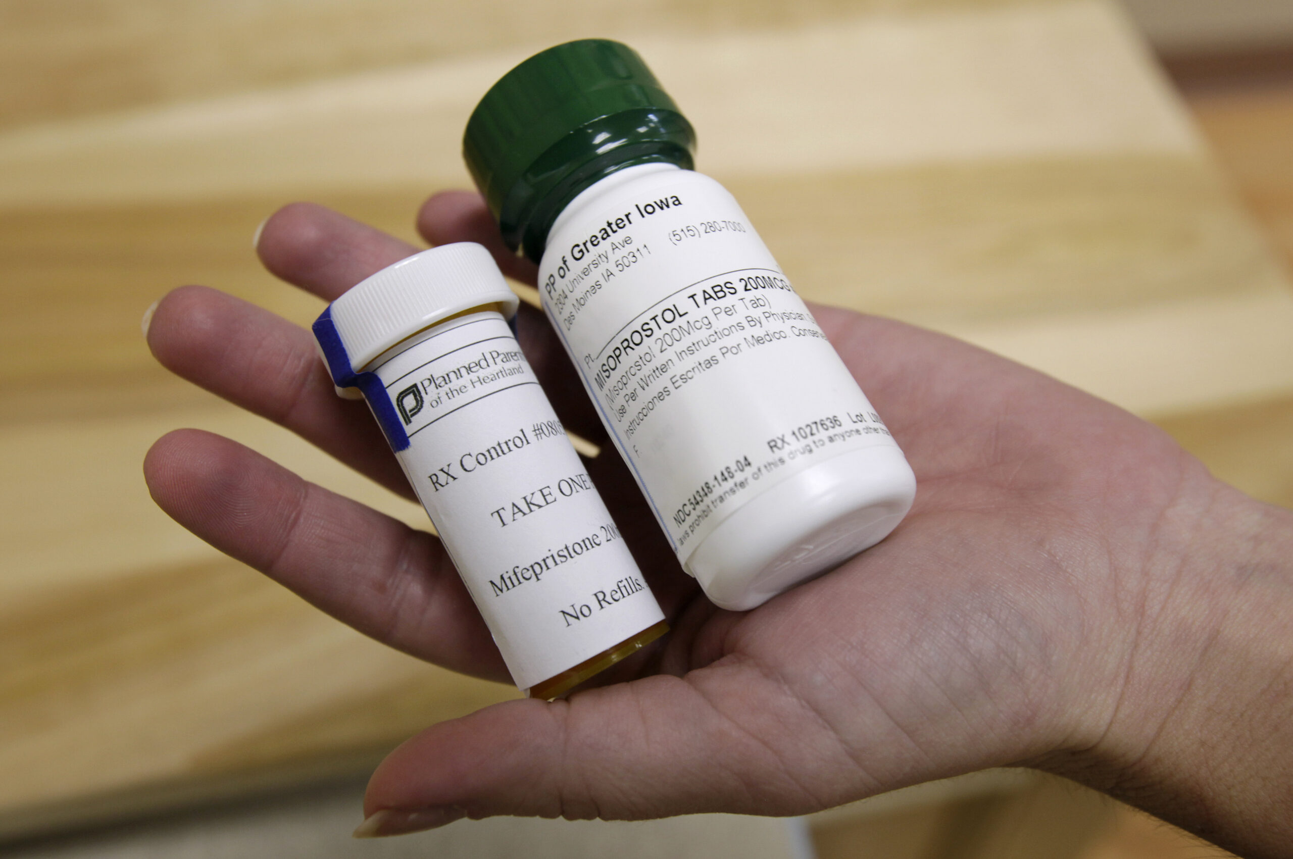 Bottles of abortion pills at a clinic in 2011 in Des Moines, Iowa. (AP file photo)
