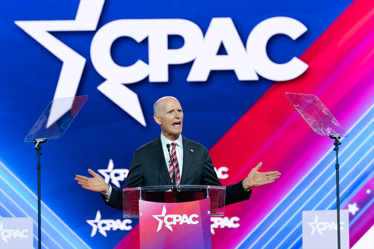 Rick Scott speaks at CPAC in March 2023