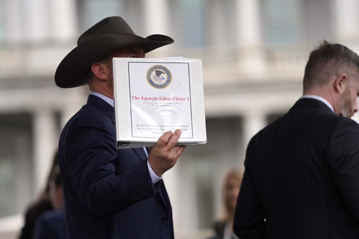 Jack Posobiec holds Epstein file binder 02-27-25
