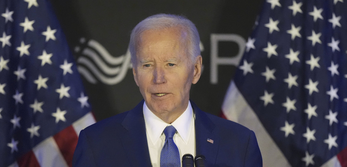 Joe Biden speaking at a Chicago conference April 15, 2025