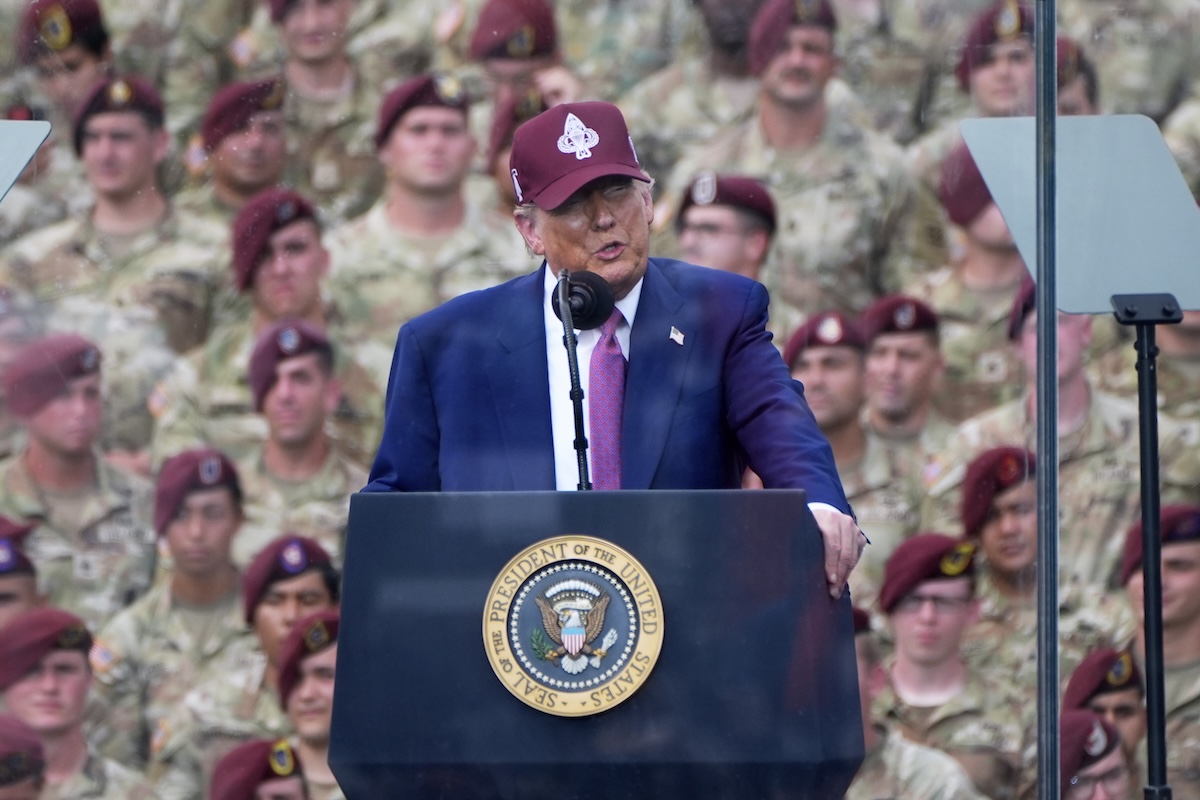 Trump speaking at Fort Bragg Jun 2025