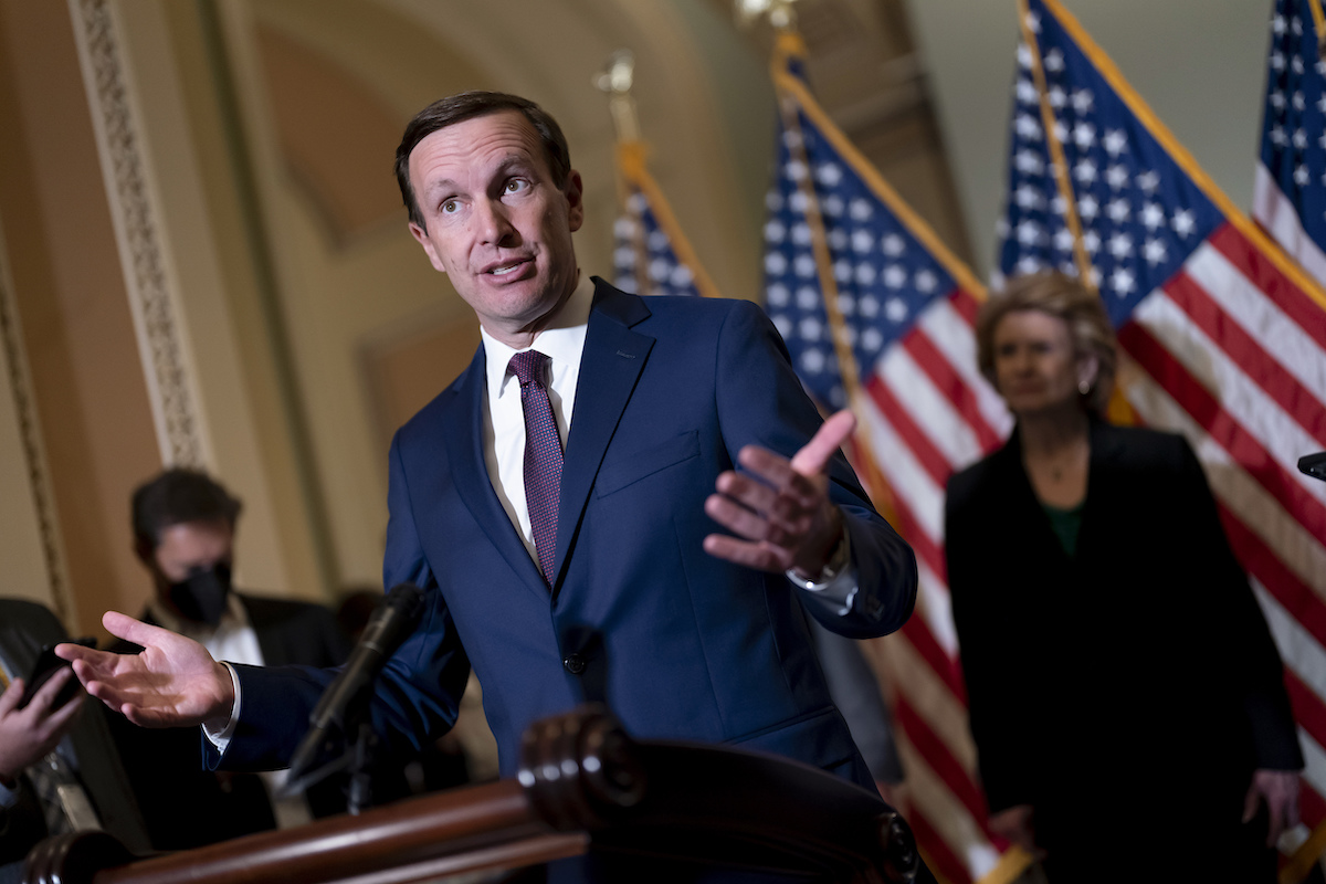 Sen. Murphy speaks to reporters about gun legislation Jun. 14