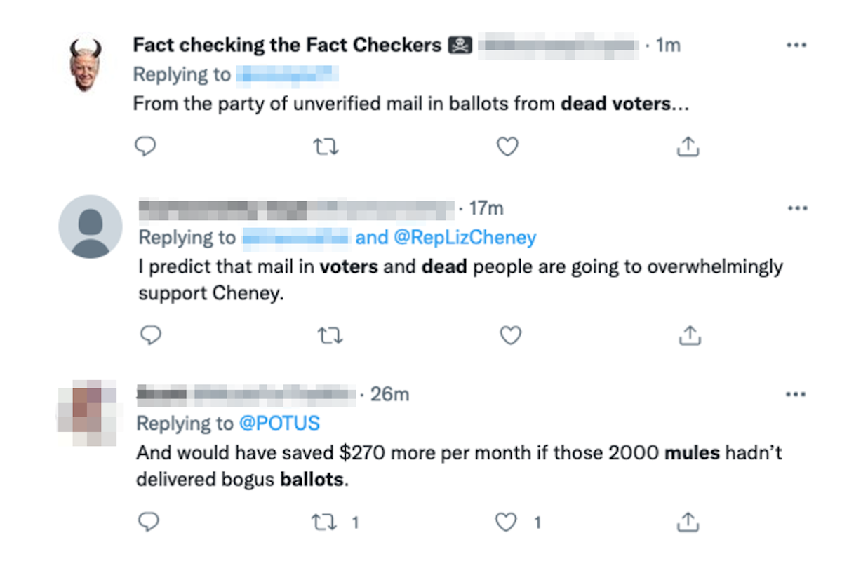 Tweets about ballot mules and dead voters