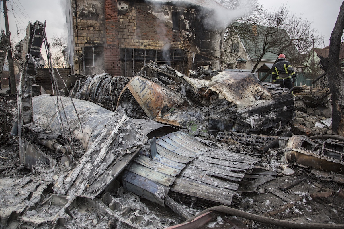 A downed jet during Russia's invasion of Ukraine Feb 2022