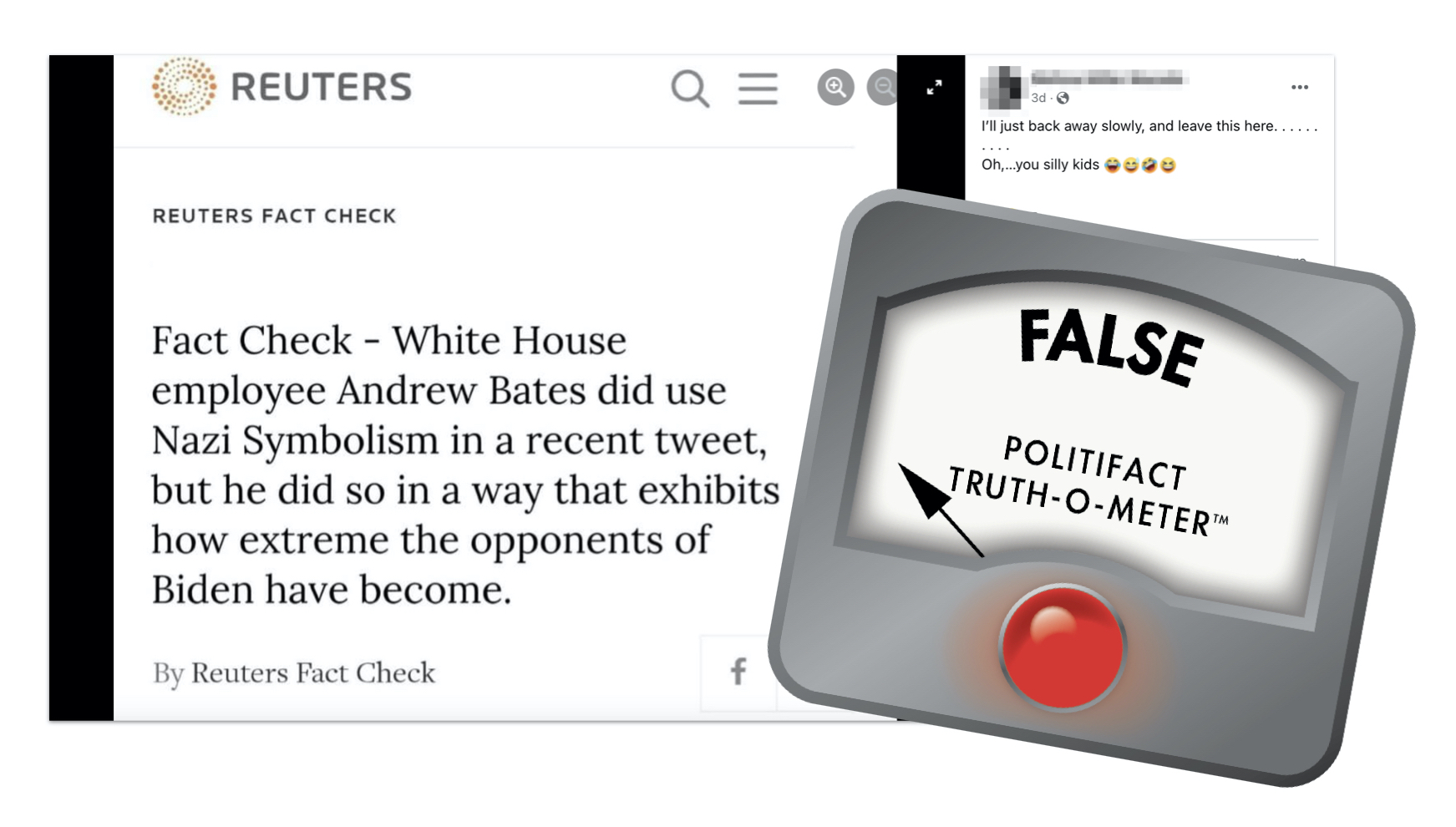 Fake Reuters headline about dark Brandon Nazi symbol graphic