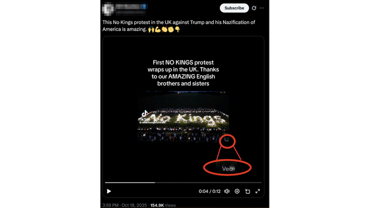 Graphic of UK fake No Kings protest