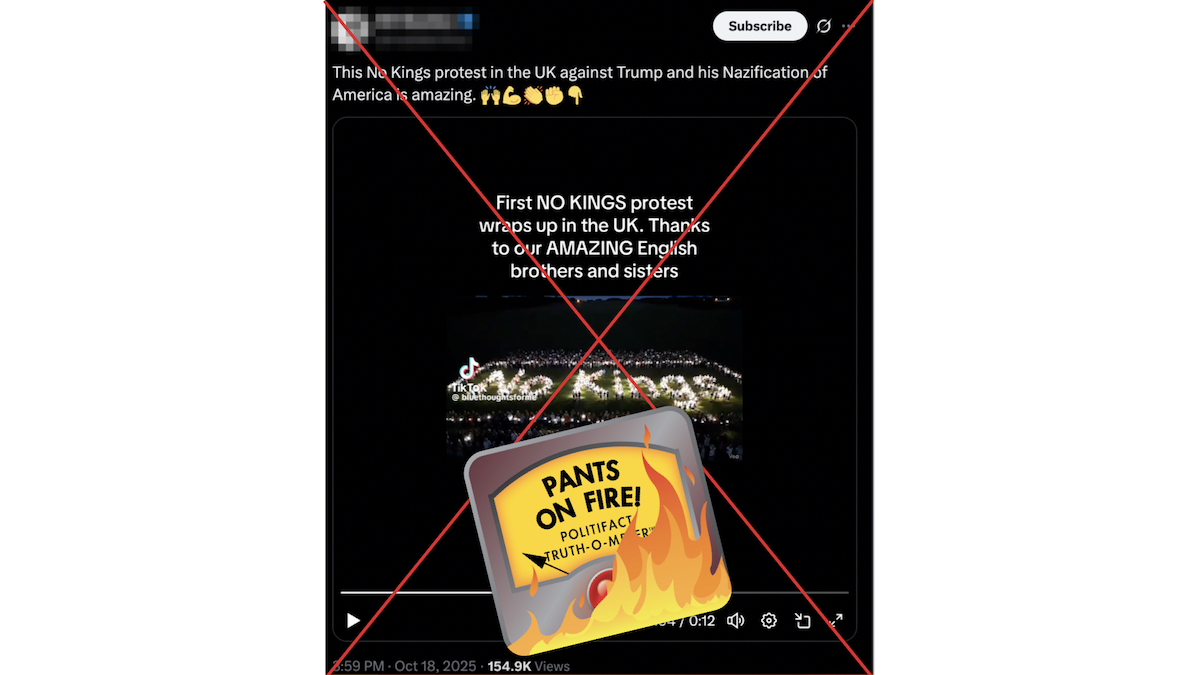 POF graphic of fake UK No Kings protest video