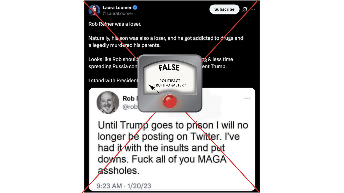 Graphic of Loomer's X post about Reiner 12-15-25