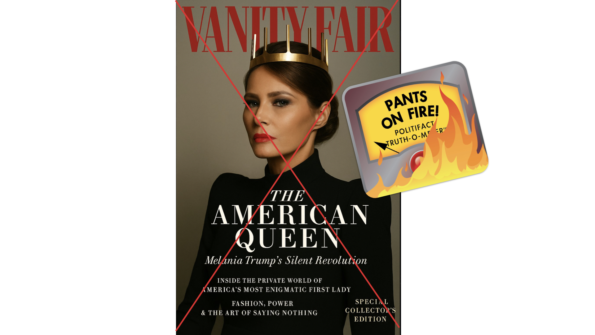 POF graphic of fake Melania Trump VF cover 08-29-25