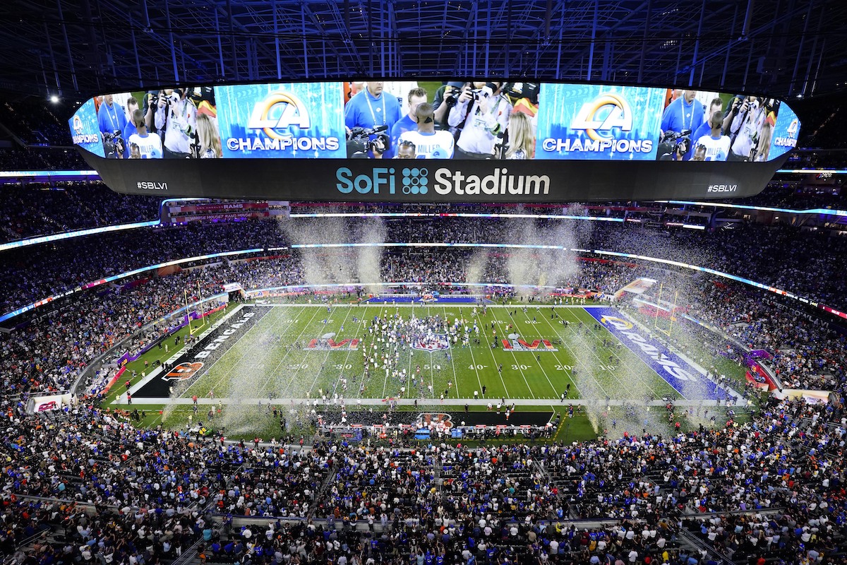 Packed stadium at 2022 Super Bowl game on Feb. 13, 2022
