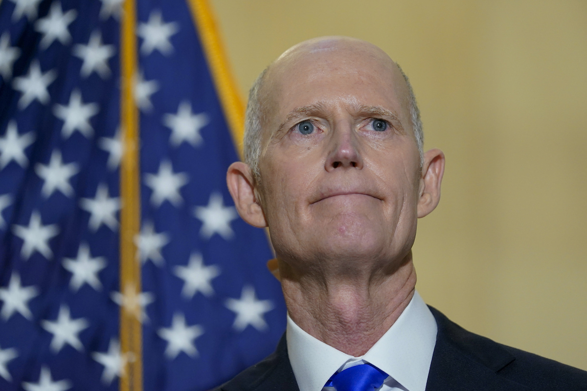 Sen. Rick Scott talks to reporters about Biden's first year in office Jan. 20, 2022