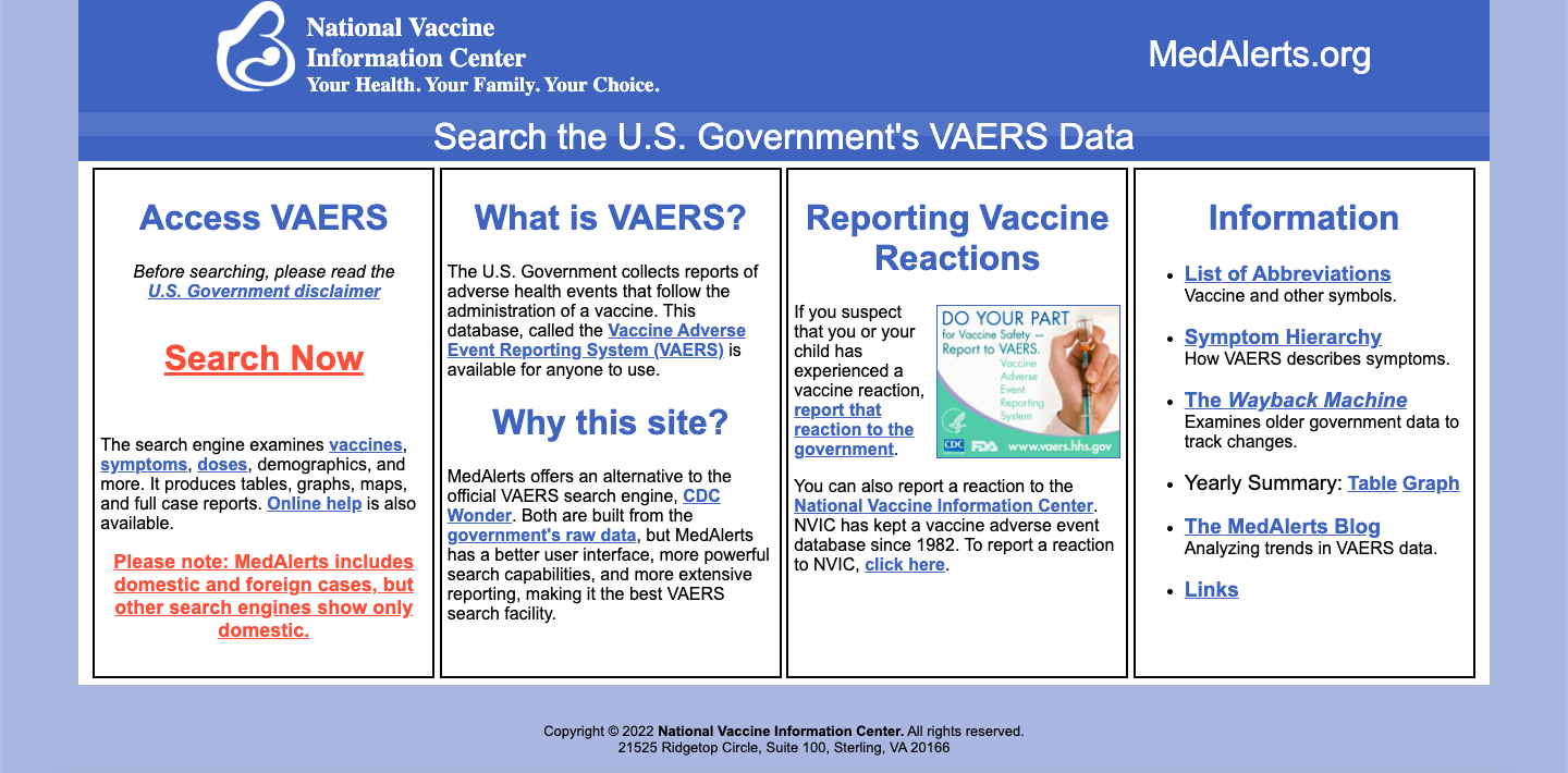 MedAlerts.org home page screen shot