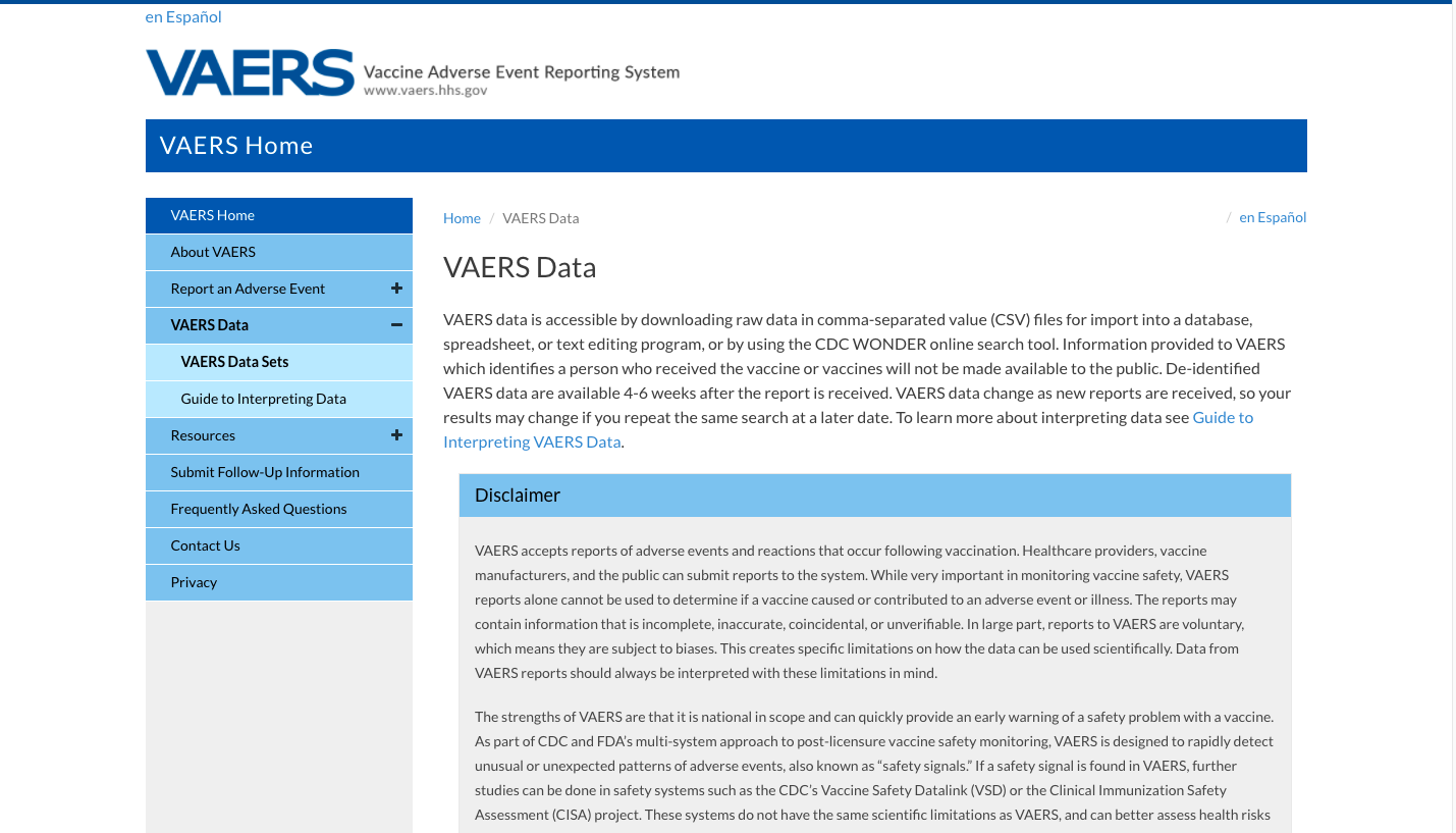 CDC Wonder VAERS disclaimer pt.1
