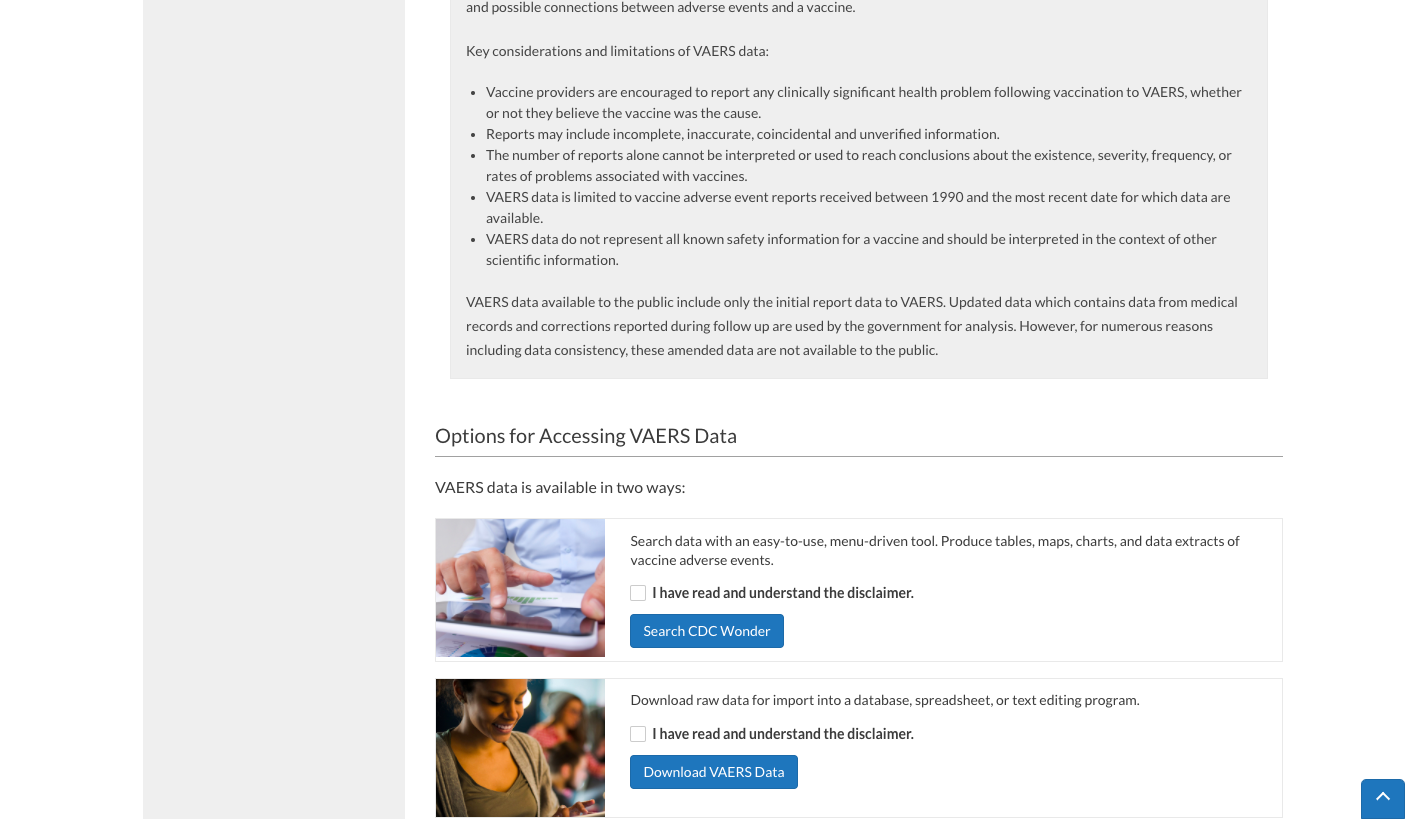 CDC Wonder VAERS disclaimer pt.2